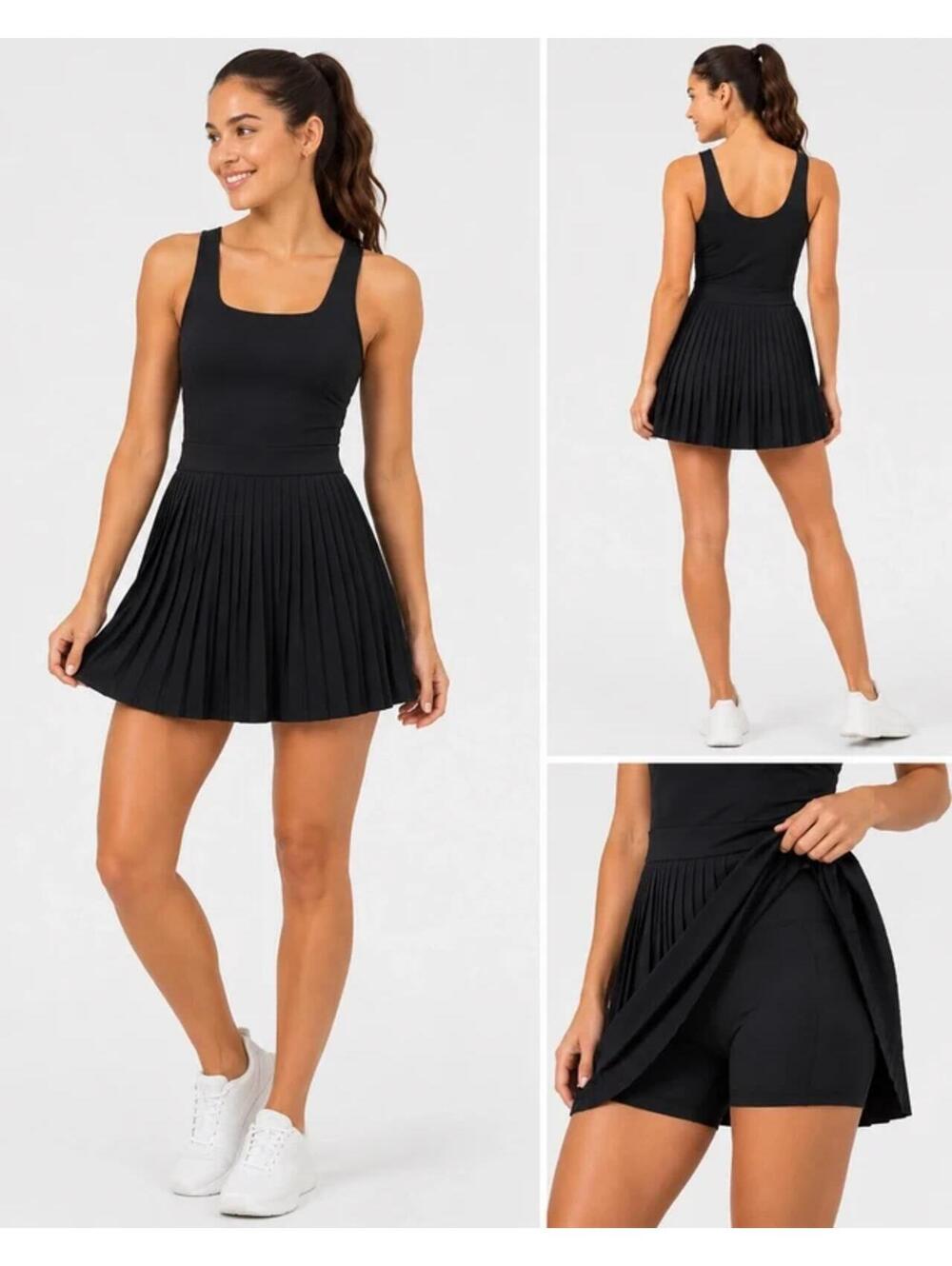 All In Motion Women's Pleated Active Dress Built-in Shorts Black Small